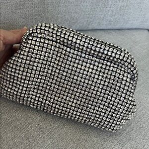 Elegant Silver Crystal Clutch with removable chain